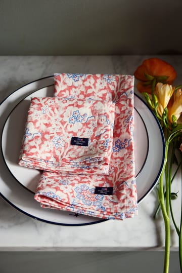 Printed Flowers Recycled Cotton fabric napkin 50x50 cm - Coral - Lexington
