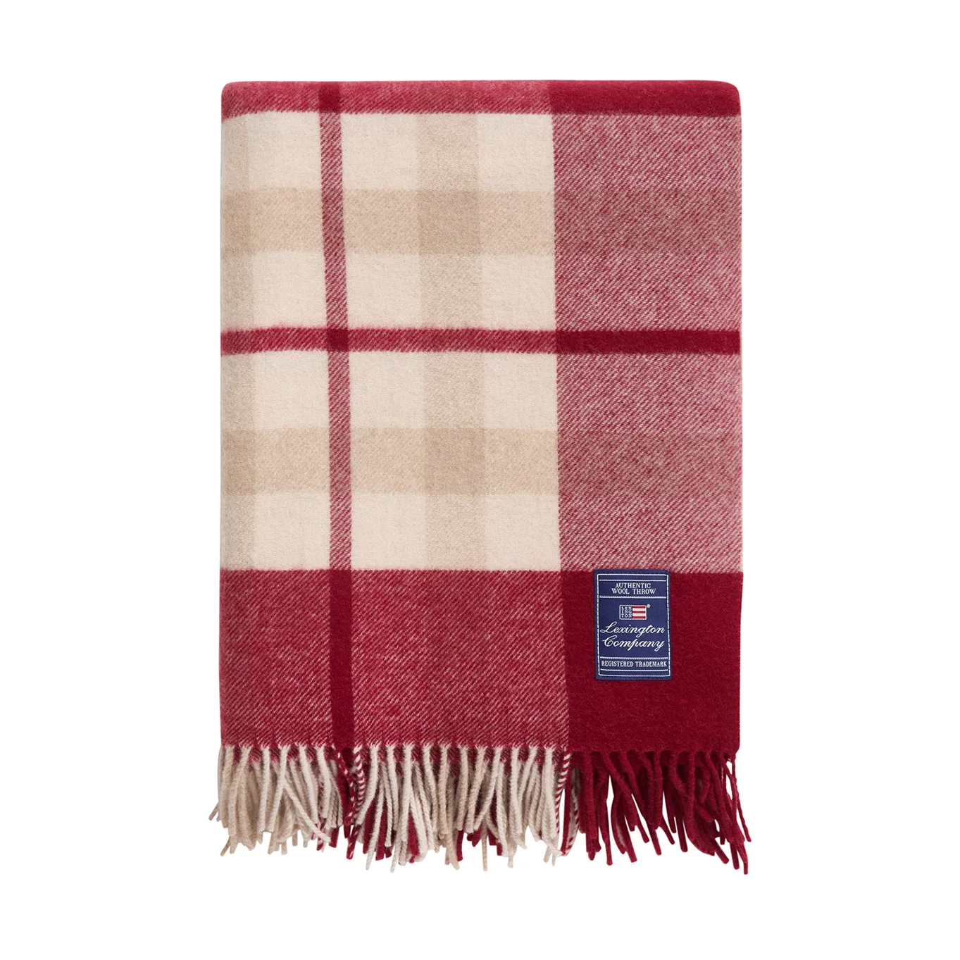 Red-beige Checked recycled wool throw 130x170 cm, Red-beige Lexington