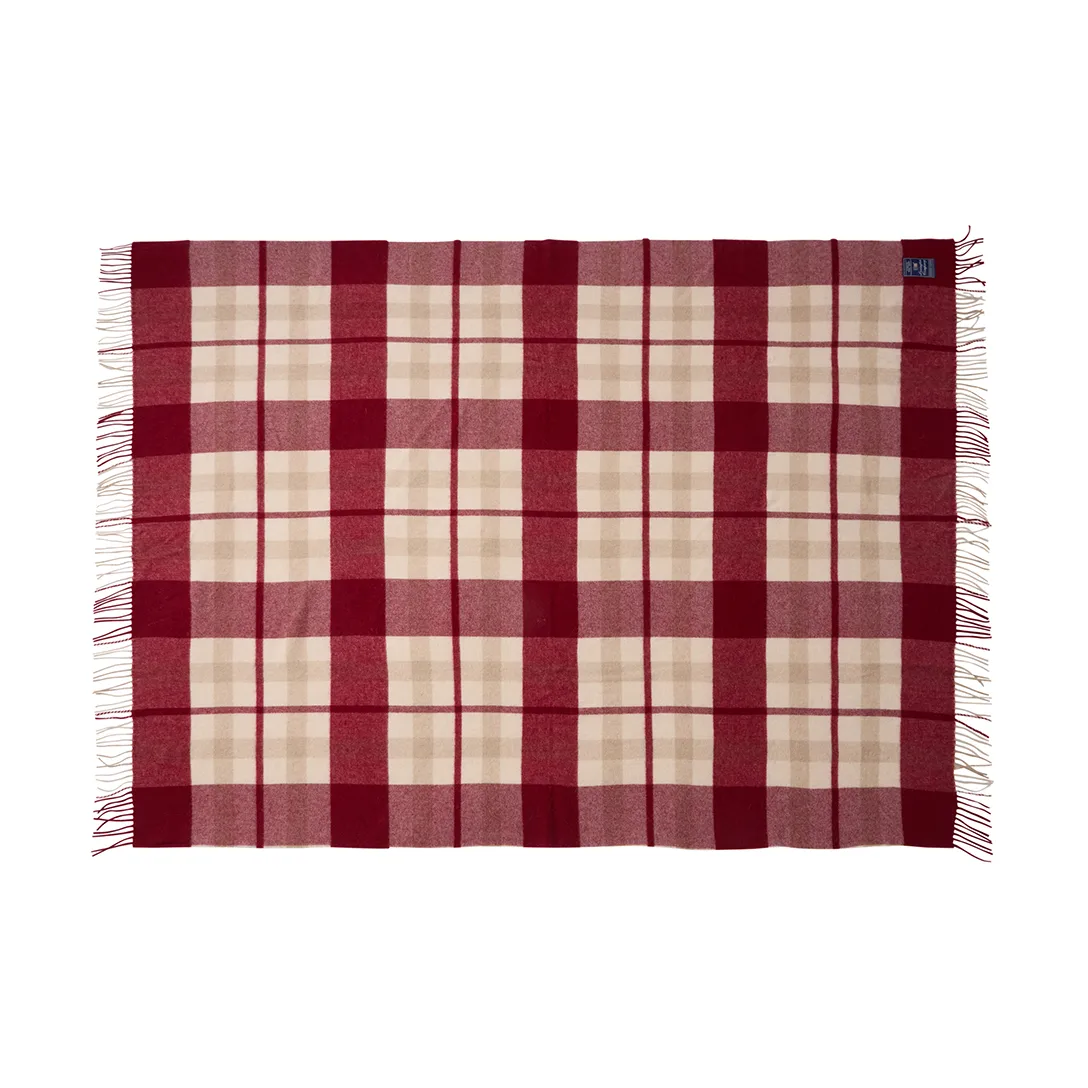 Red-beige Checked recycled wool throw 130x170 cm, Red-beige Lexington