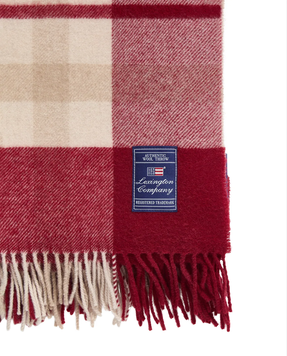 Red-beige Checked recycled wool throw 130x170 cm, Red-beige Lexington