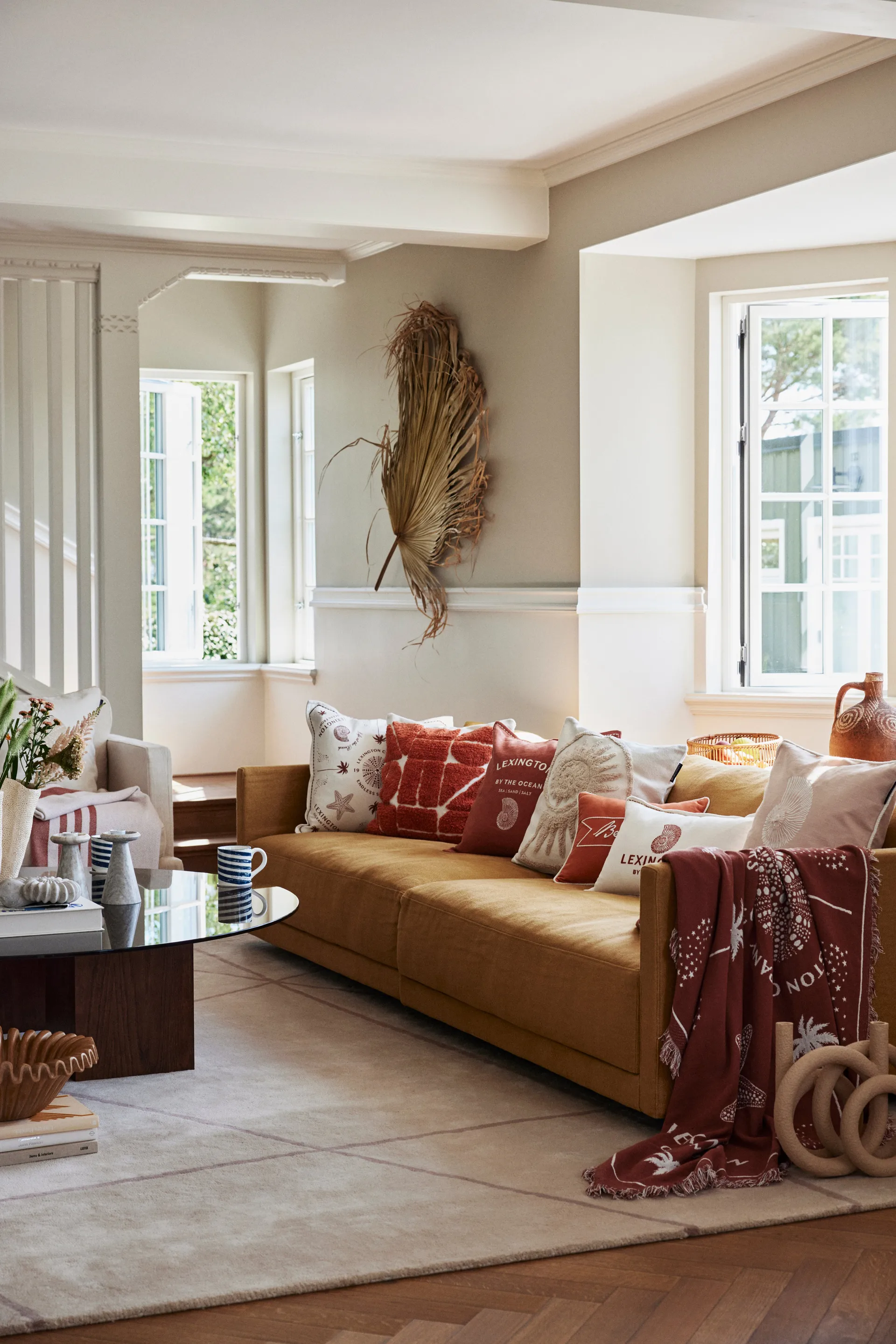 Sea Embroidered Recycled Cotton cushion cover 50x50cm, Light Beige Lexington