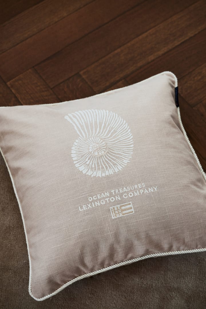 Sea Embroidered Recycled Cotton cushion cover 50x50cm, Light Beige Lexington