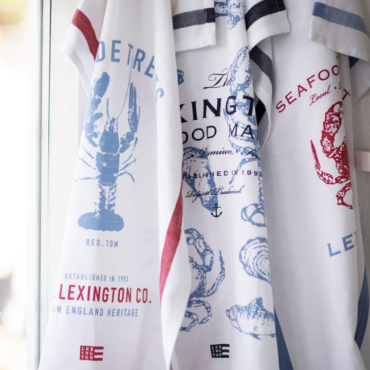 Seafood Twill kitchen towel 50x70 cm - White-blue - Lexington