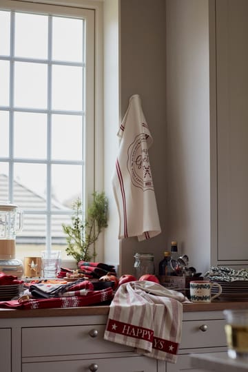 Seasons Greetings Printed tea towel 50x70 cm - White-red - Lexington