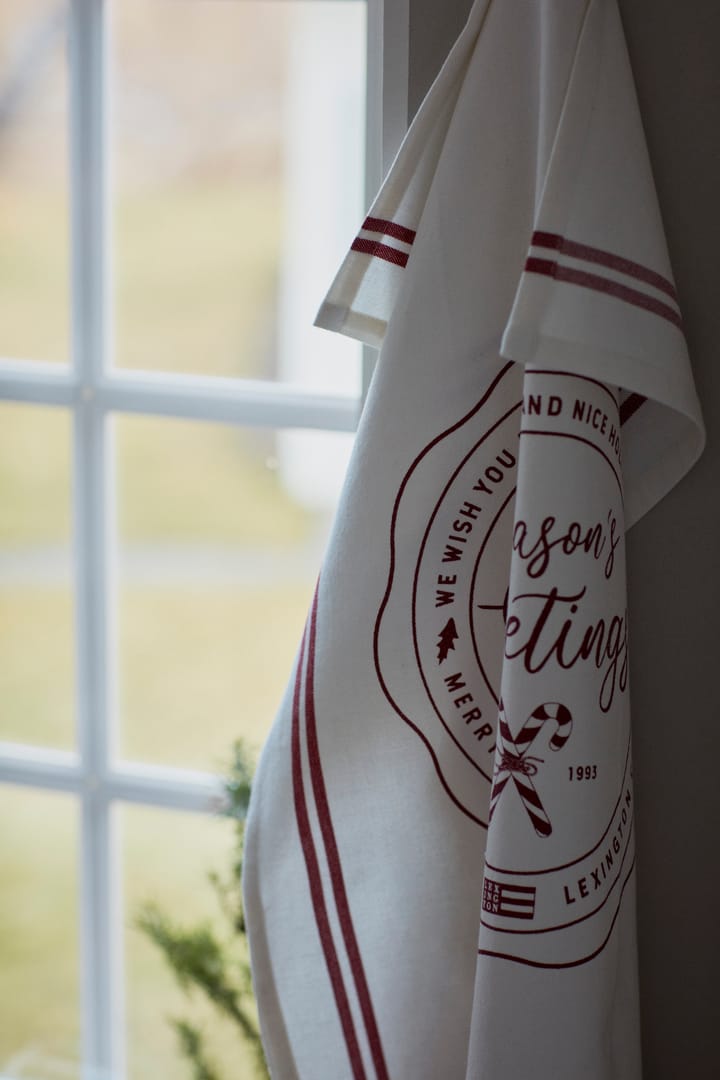 Seasons Greetings Printed tea towel 50x70 cm, White-red Lexington