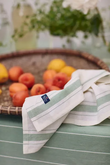 Side striped organic cotton napkin 50x50 cm - White-green - Lexington