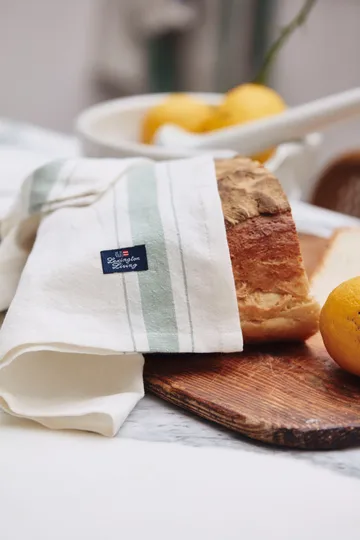 Side striped organic cotton napkin 50x50 cm - White-green - Lexington