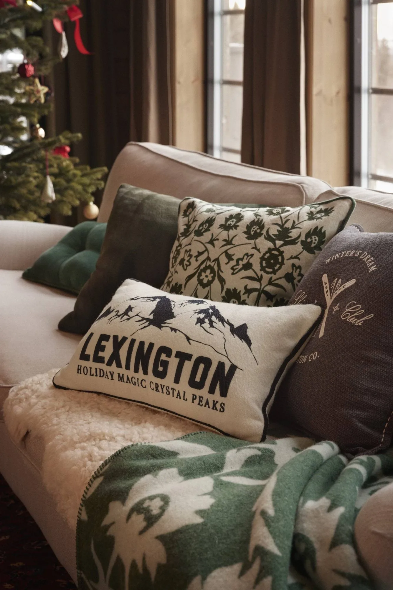 Ski Club organic cotton cushion cover, Navy-Light beige, 50x50 cm Lexington