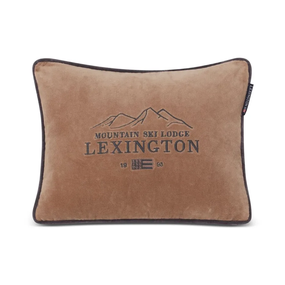 Ski Lodge Organic Cotton Velvet cushion 30x40 cm, Beige-dark grey Lexington