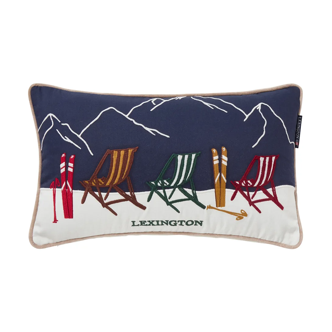 Ski resort organic cotton twill cushion 30x50 cm, White-Dark blue Lexington