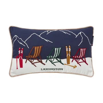 Ski resort organic cotton twill cushion 30x50 cm - White-Dark blue - Lexington