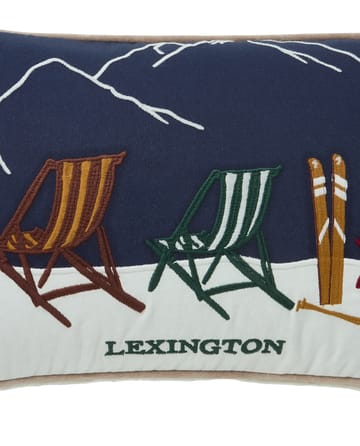 Ski resort organic cotton twill cushion 30x50 cm - White-Dark blue - Lexington