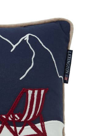 Ski resort organic cotton twill cushion 30x50 cm - White-Dark blue - Lexington
