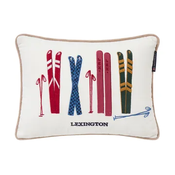 Skis and Poles eco. velvet cotton cushion 30x40 cm - White-multi - Lexington