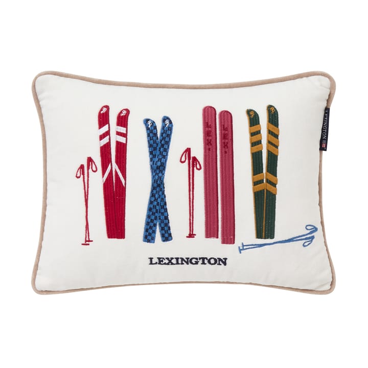 Skis and Poles eco. velvet cotton cushion 30x40 cm - White-multi - Lexington