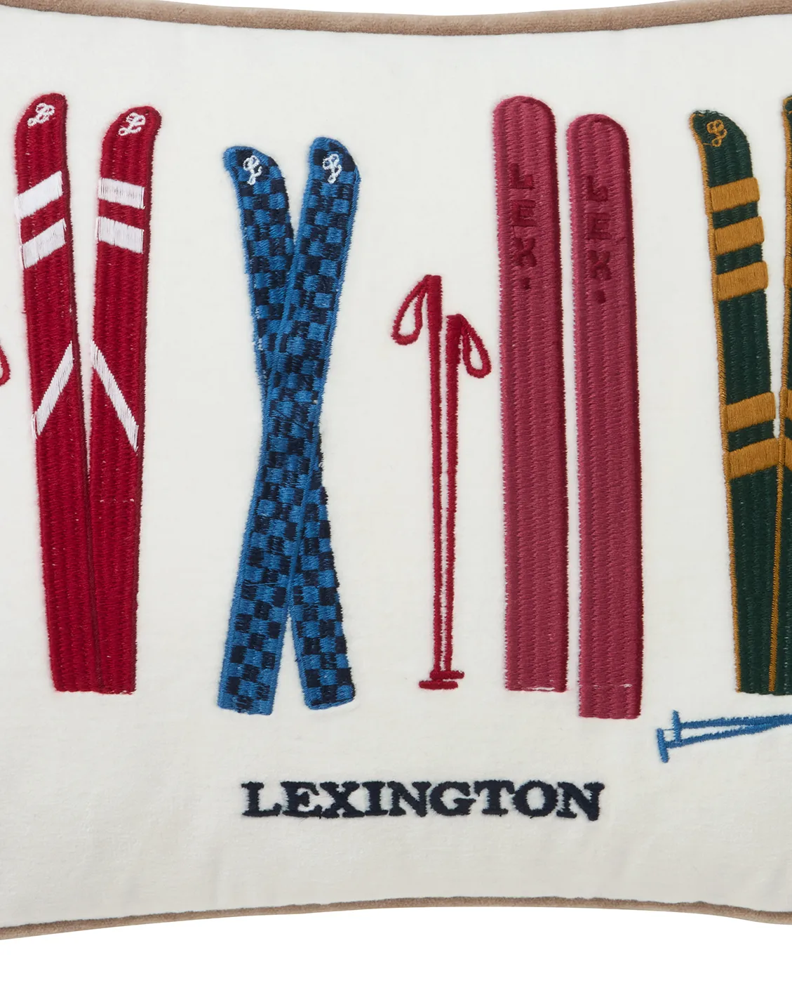 Skis and Poles eco. velvet cotton cushion 30x40 cm, White-multi Lexington