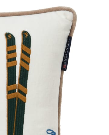 Skis and Poles eco. velvet cotton cushion 30x40 cm - White-multi - Lexington