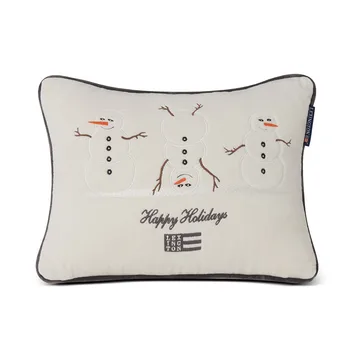 Snowmen Embroidered Cotton Velvet cushion 30x40 cm - Snow white-dark grey - Lexington