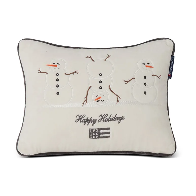Snowmen Embroidered Cotton Velvet cushion 30x40 cm, White Lexington