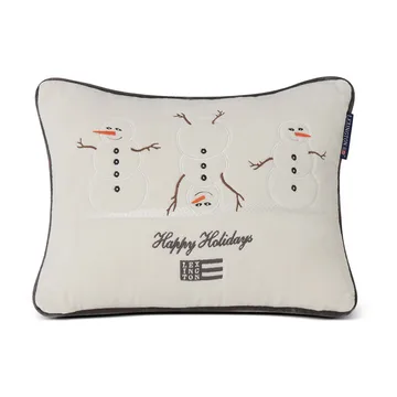 Snowmen Embroidered Cotton Velvet cushion 30x40 cm - White - Lexington