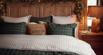 Stripe cotton flannel bed set - White-green-beige, 2 pcs 50x60 cm/1 pc 220x220 cm - Lexington