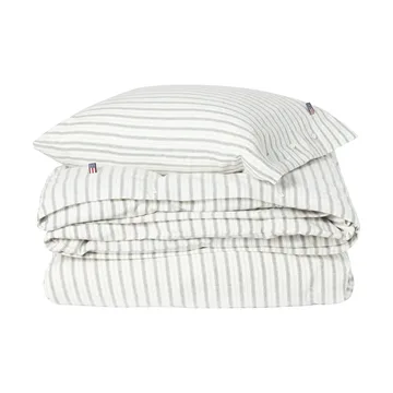 Stripe cotton flannel bed set - White-green-beige, 50x60 cm/150x210 cm - Lexington