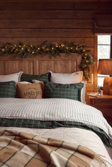Stripe cotton flannel bed set - White-green-beige, 50x60 cm/150x210 cm - Lexington