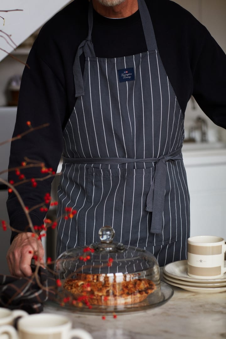 Striped Cotton Linen apron, Dark grey-white Lexington