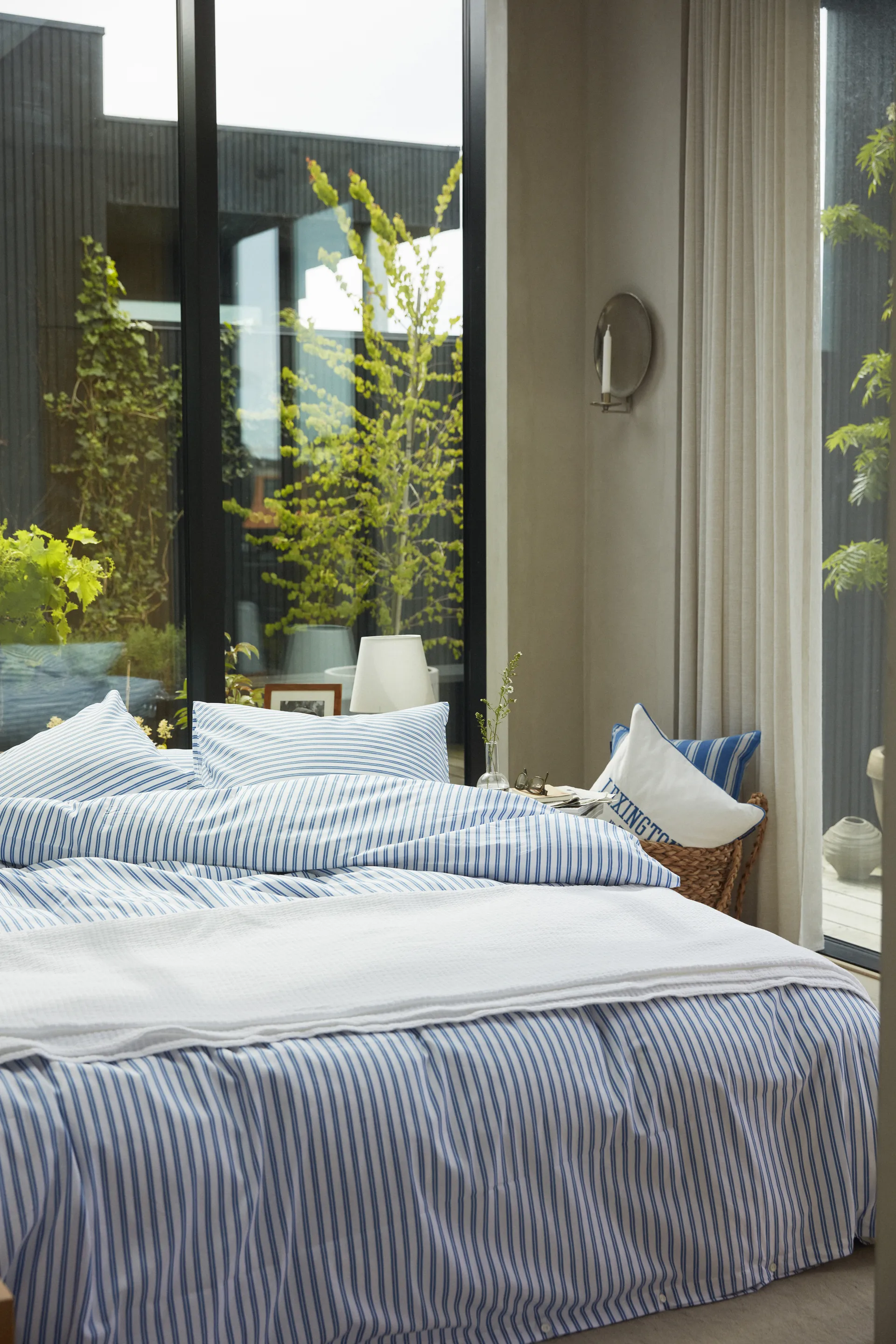 Striped cotton Poplin duvet cover 150x210 cm, Blue Lexington