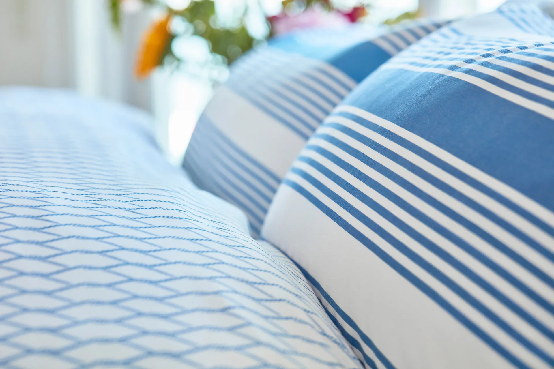 Striped Cotton Sateen bed set 150x210 cm, Blue-white Lexington