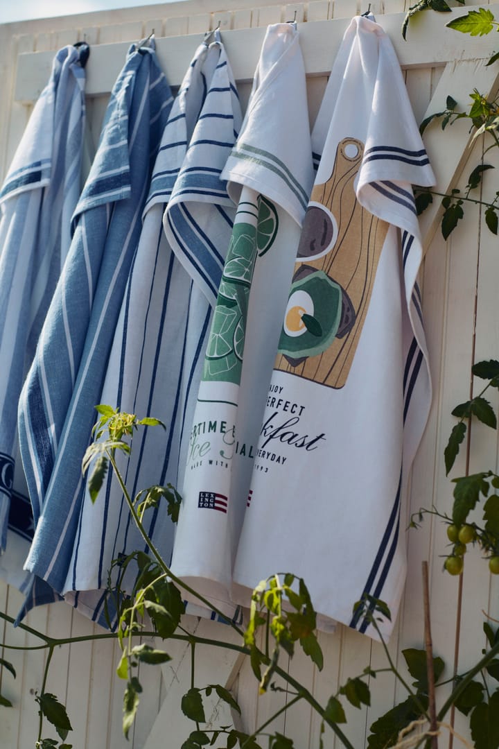Striped Cotton Terry kitchen towel 50x70 cm - White-blue - Lexington