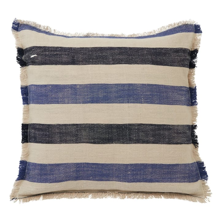 Striped cushion cover with fringes 50x50 cm - beige-blue - Lexington