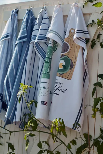 Striped kitchen towel 50x70 cm - White-blue - Lexington