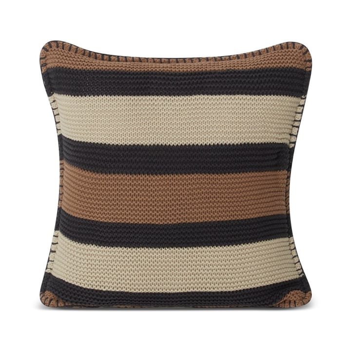 Striped Knitted Cotton cushion cover 50x50 cm - Brown-dark grey-light beige - Lexington