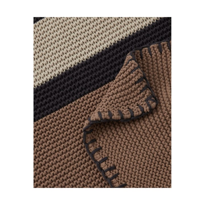 Striped Knitted Cotton throw 130x170 cm - Brown-beige-dark gray - Lexington