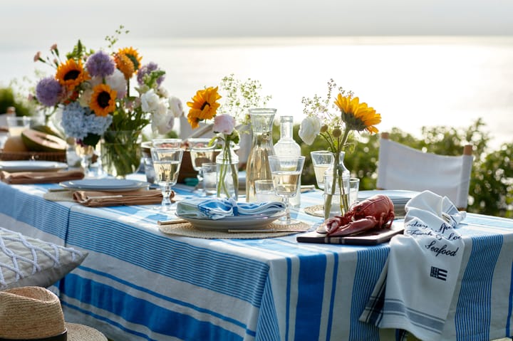 Striped Linen Cotton table cloth 150x250 cm, Blue-white Lexington