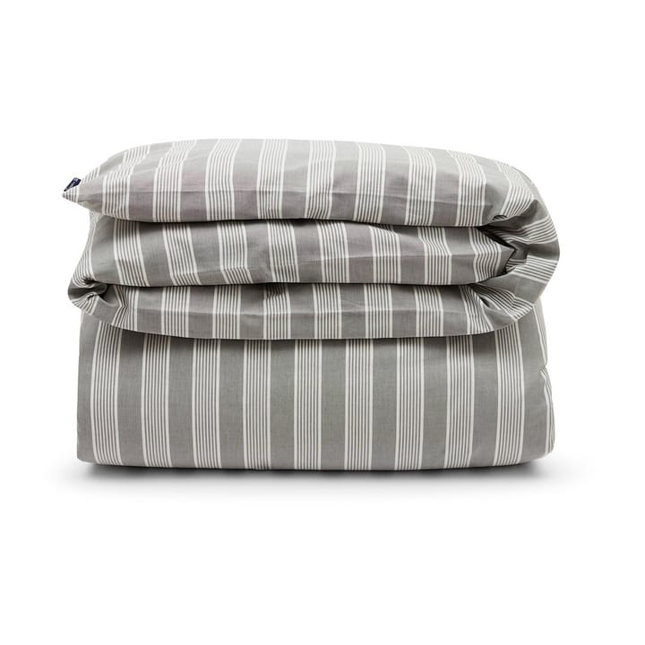 Striped lyocell and cotton duvet cover 220x220 cm - Gray/Off White - Lexington