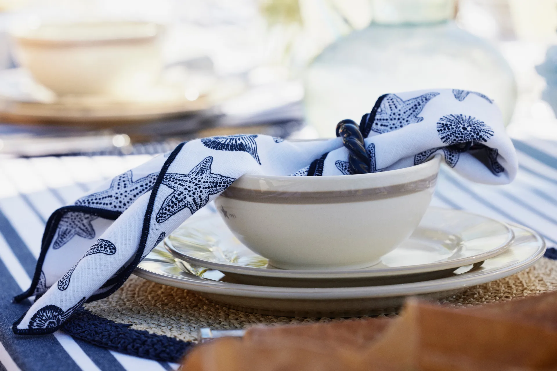 Striped Recycled Cotton placemat 40x50 cm, Navy Lexington