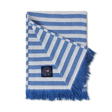 Striped Recycled Cotton throw 130x170 cm - Blue-white - Lexington