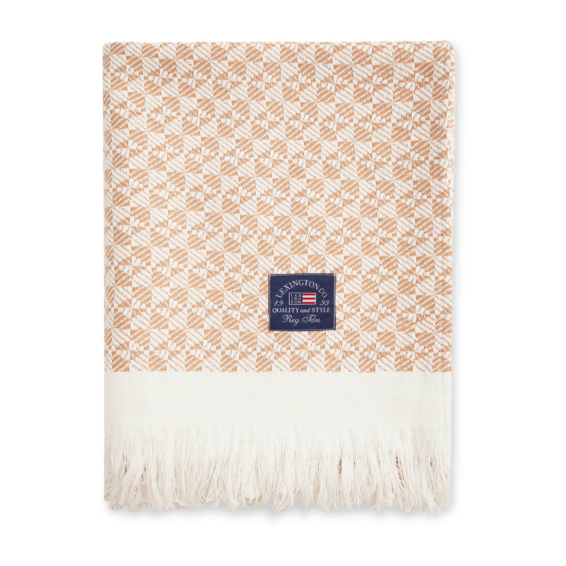 Striped Structured Recycled cotton throw 130x170 cm, Beige-white Lexington