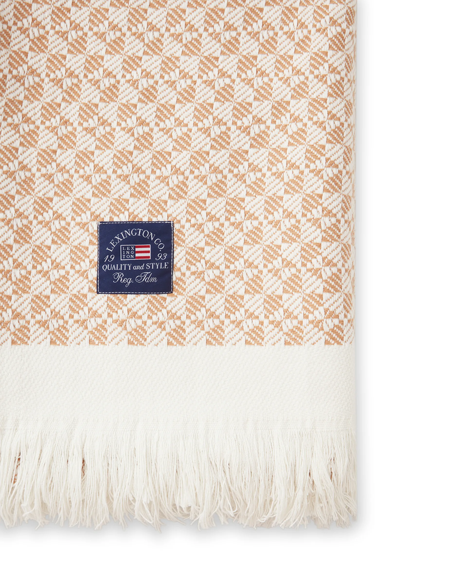 Striped Structured Recycled cotton throw 130x170 cm, Beige-white Lexington