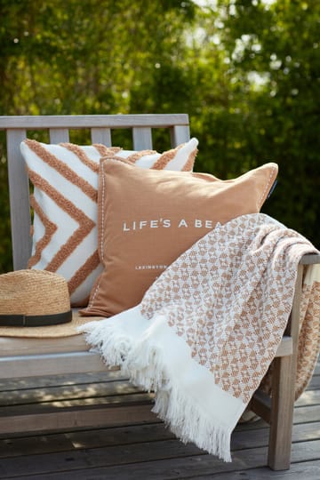 Striped Structured Recycled cotton throw 130x170 cm - Beige-white - Lexington