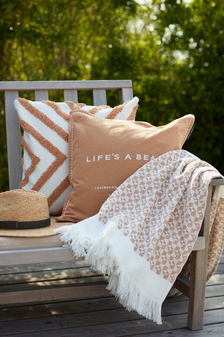 Striped Structured Recycled cotton throw 130x170 cm, Beige-white Lexington