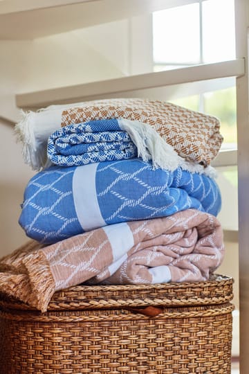 Striped Structured Recycled cotton throw 130x170 cm - Beige-white - Lexington
