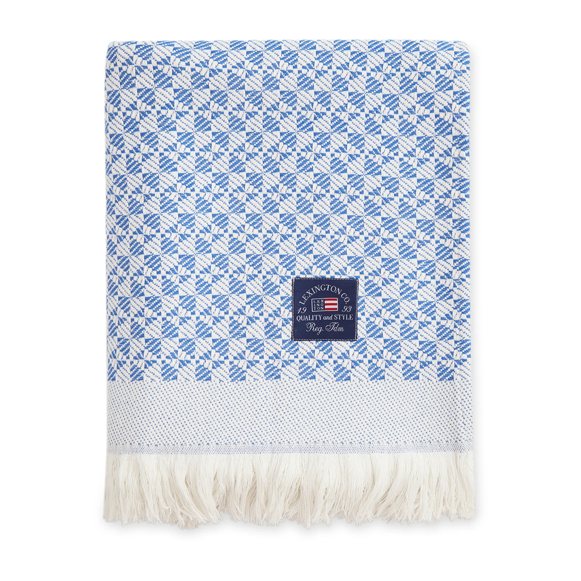 Striped Structured Recycled cotton throw 130x170 cm, Blue-white Lexington