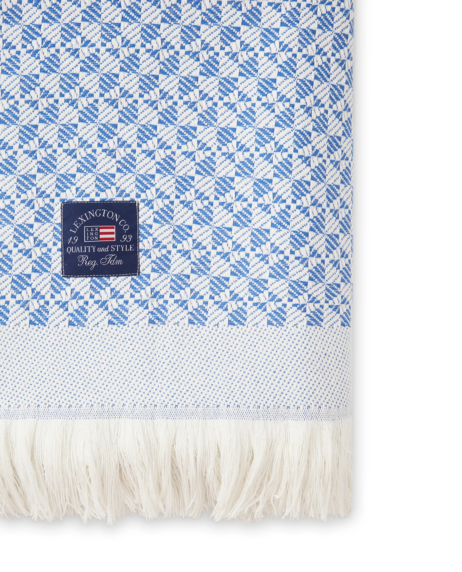 Striped Structured Recycled cotton throw 130x170 cm, Blue-white Lexington