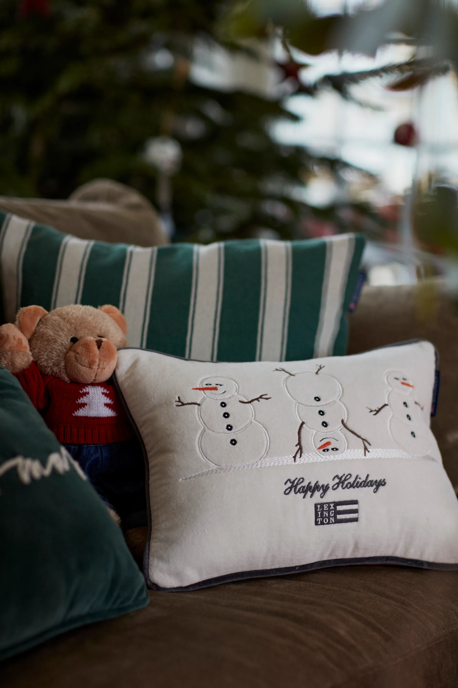 Structure Striped Linen Cotton cushion cover 50x50 cm, Green-beige Lexington