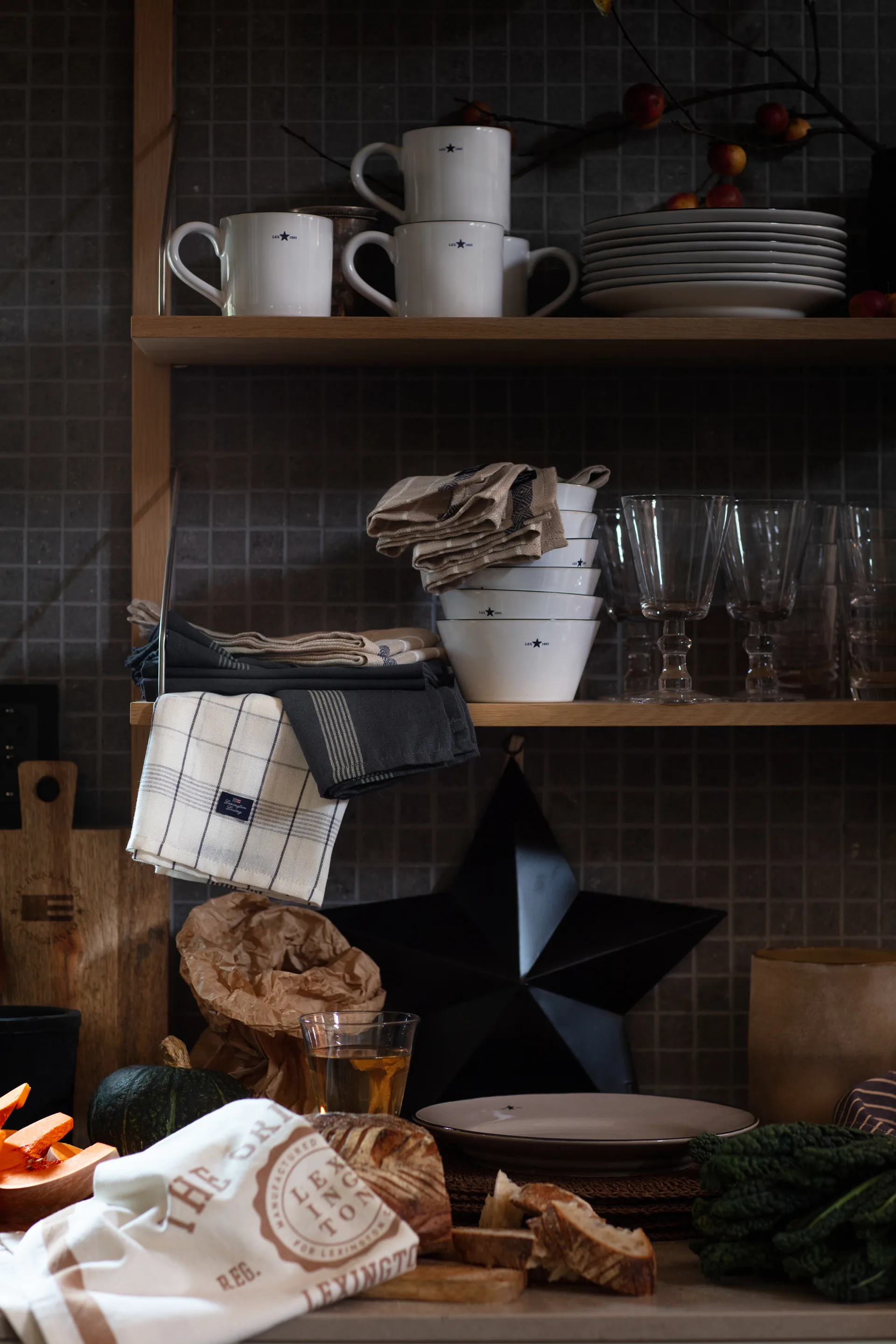 The Original Cotton Twill kitchen towel 50x70 cm, Off White-brown Lexington