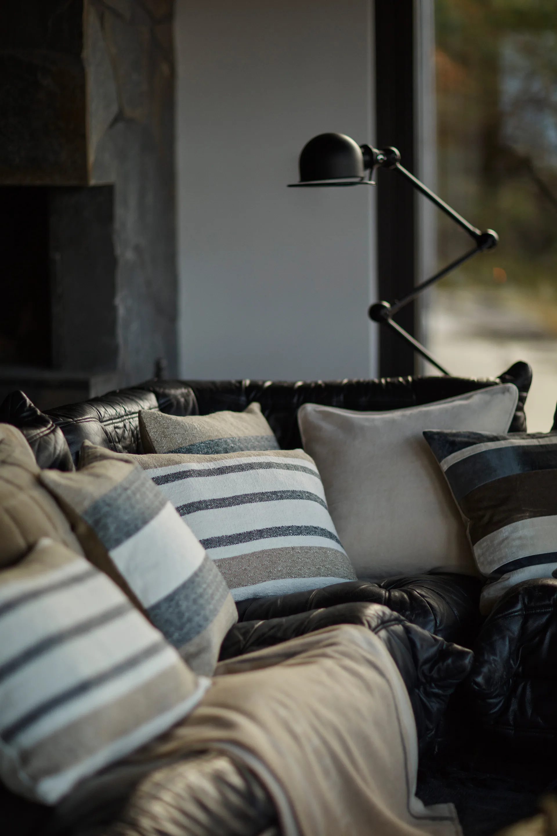 Vertical Striped Cotton pillowcase 50x50 cm, Beige-Grey Lexington