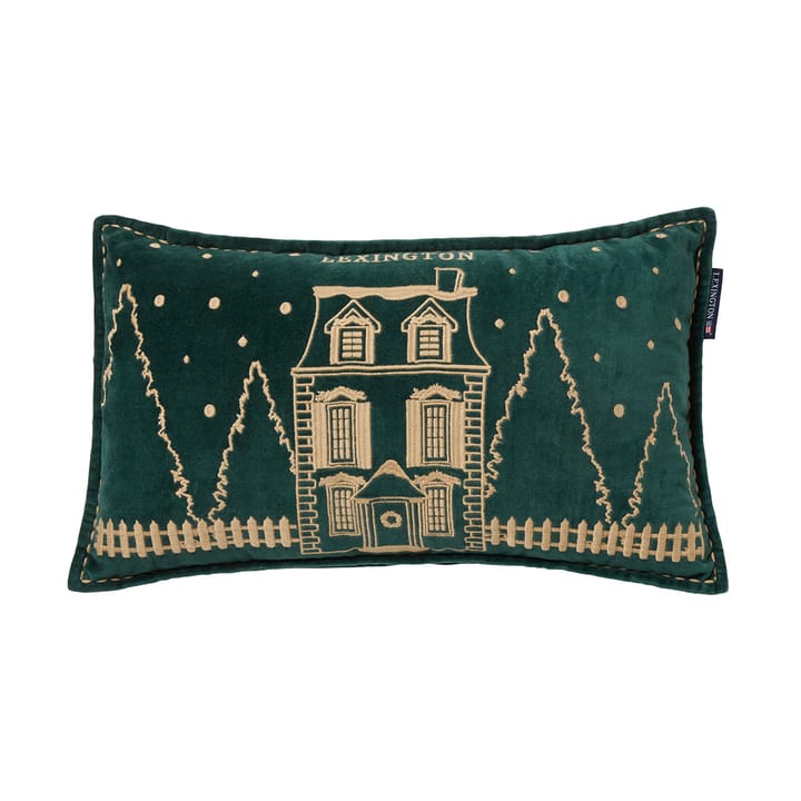 Winter House organic velvet cotton cushion 30x50 cm - Green-Light Beige - Lexington